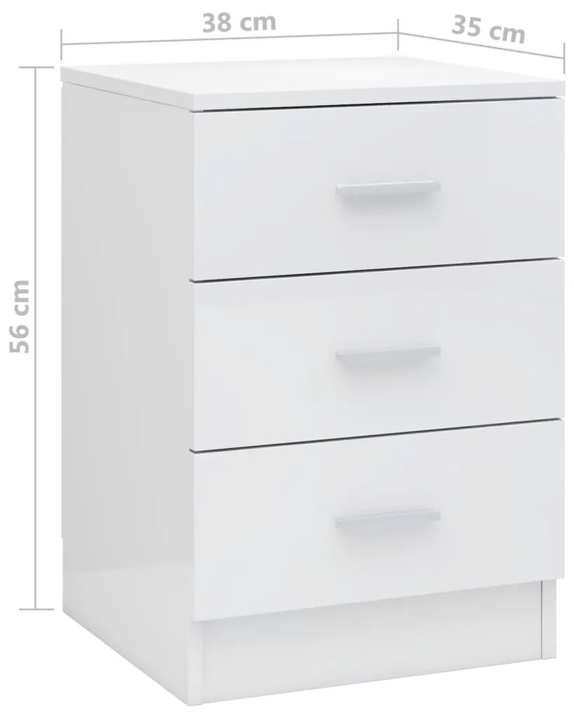 Comodini 2pz Bianco Lucido 38x35x56 cm in Legno Multistrato