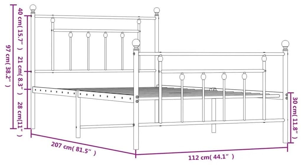 Giroletto con Testiera e Pediera Metallo Nero 107x203 cm