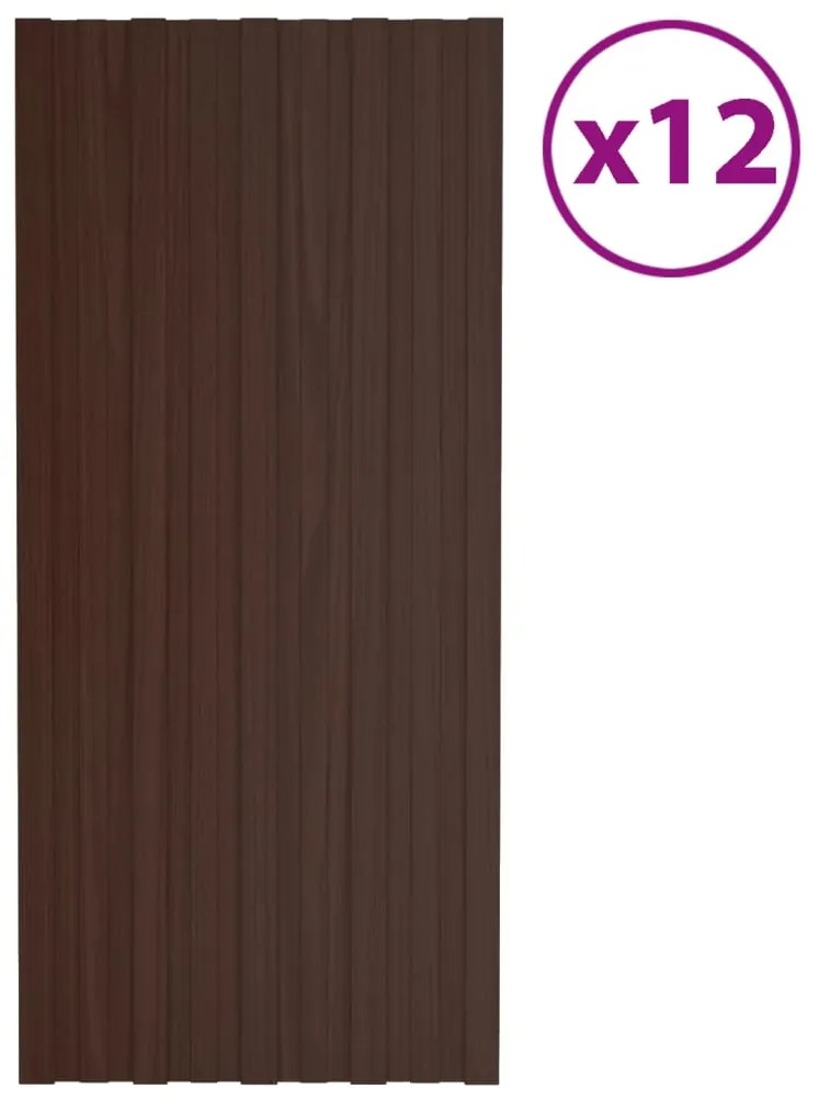 Pannelli Da Tetto 12 Pz İn Acciaio Zincato Marrone 100x45 Cm /