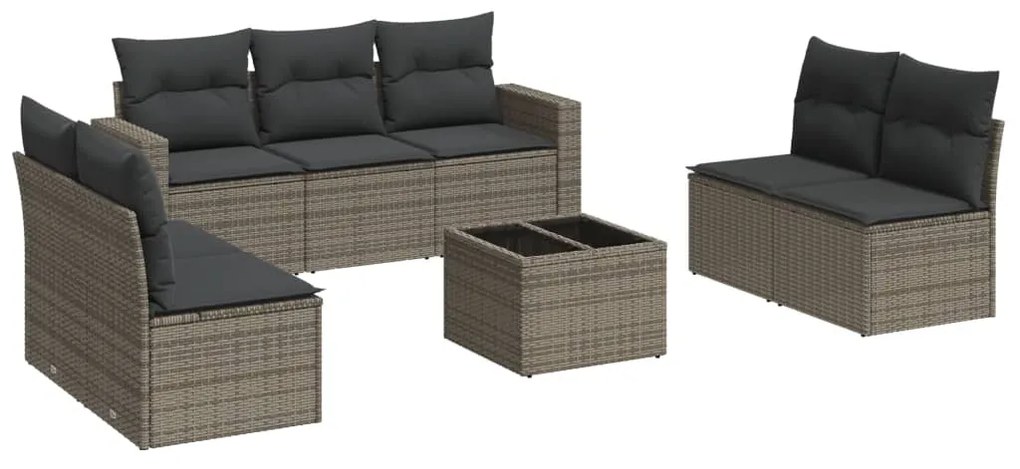 Set divano da giardino 8 pz con cuscini grigio in polyrattan