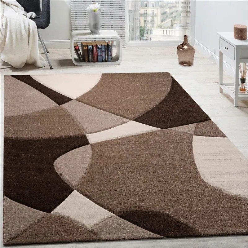 Tappeto a Pelo Corto  Forme Geometriche Colori Assortiti  Colore Marrone, Dimensioni cm 120x170