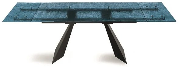 Tavolo allungabile 240 cm WATERS base in metallo Nero e piano in vetro Blu