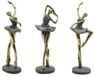 Statua Decorativa Home ESPRIT Grigio Dorato Ballerina Classica 15 x 10 x 43 cm (3 Unità)