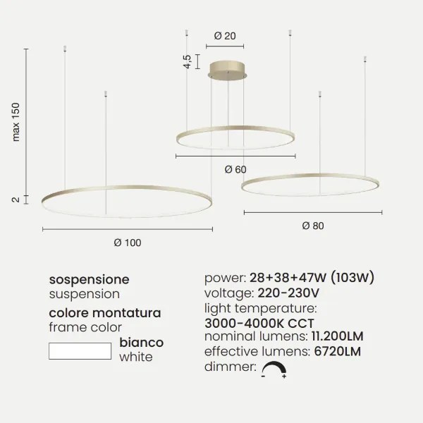 Lampada a sospensione a Led SOEL 3 Luci in metallo verniciato BIANCO