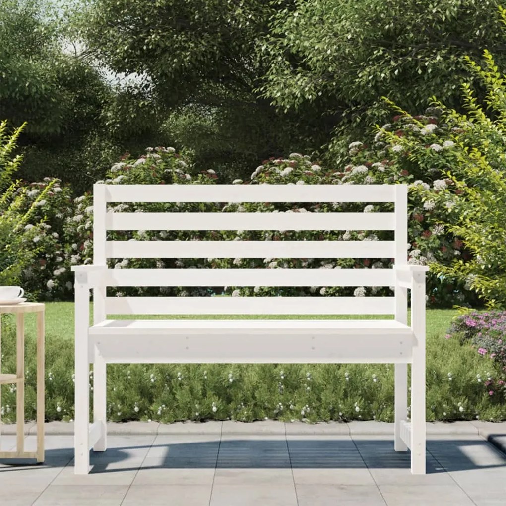 Panca da giardino bianca 109x48x91,5 cm legno massello di pino