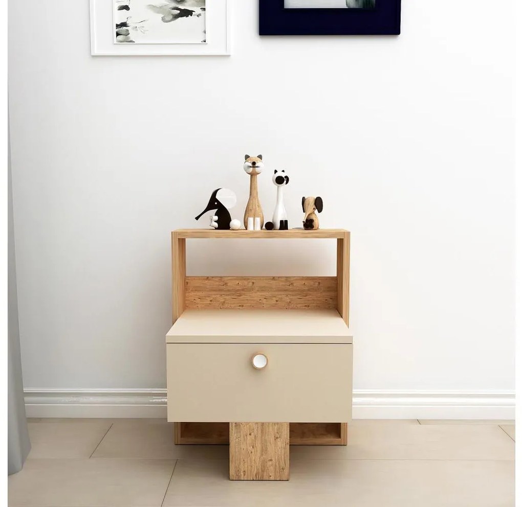 Comodino SNEKER 60x48,6 cm beige/pino atlantic