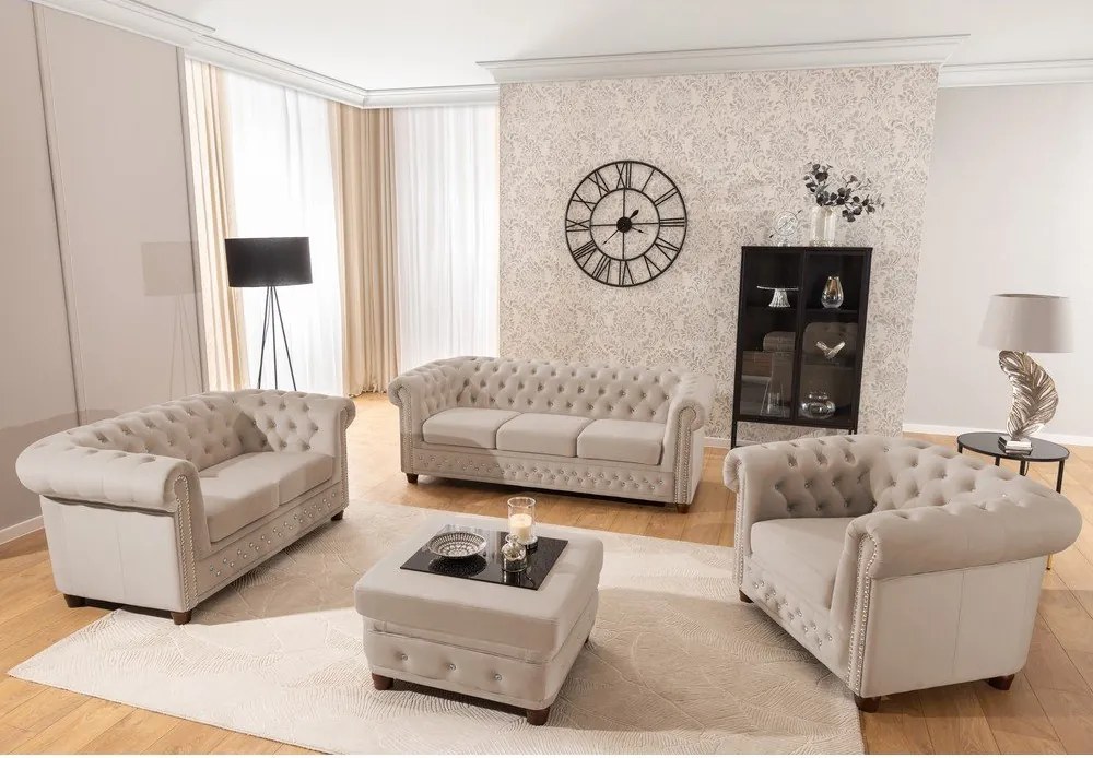 Poltrona chesterfield beige con rivestimento in velluto York Blik – Ropez