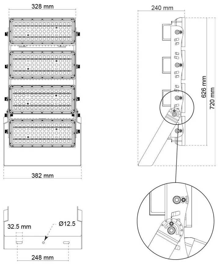 Faro Modulare LED 800W IP66, 167lm/W, No Flickering con driver Philips Colore  Bianco Naturale 4.000K, Scegli l'angolo di illuminazione 30°, Scegli le staffe dei moduli Orientabili