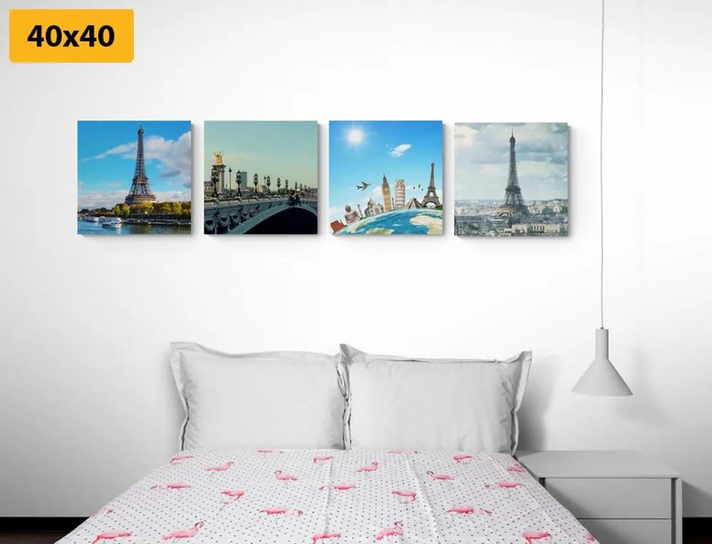 Set di quadri – Vista sulla Torre Eiffel a Parigi