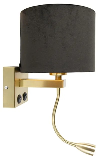 Lampada da parete moderna in ottone con paralume in velluto nero - Brescia