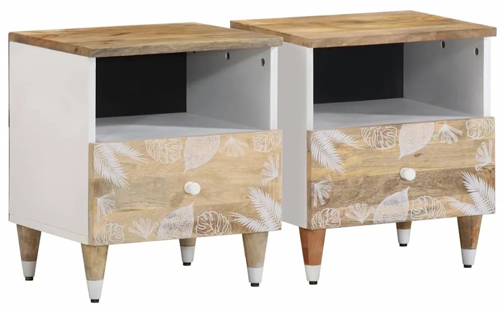 Comodini 2pz 40x33x46 Cm İn Legno Massello Di Mango /