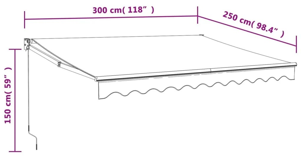 Tenda Retrattile Gialla e Bianca 3x2,5 m in Tessuto e Alluminio