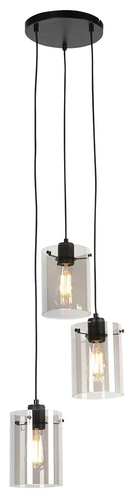 Lampada a sospensione smart nera con vetro fumé incl. 3 Wifi ST64 - Dome