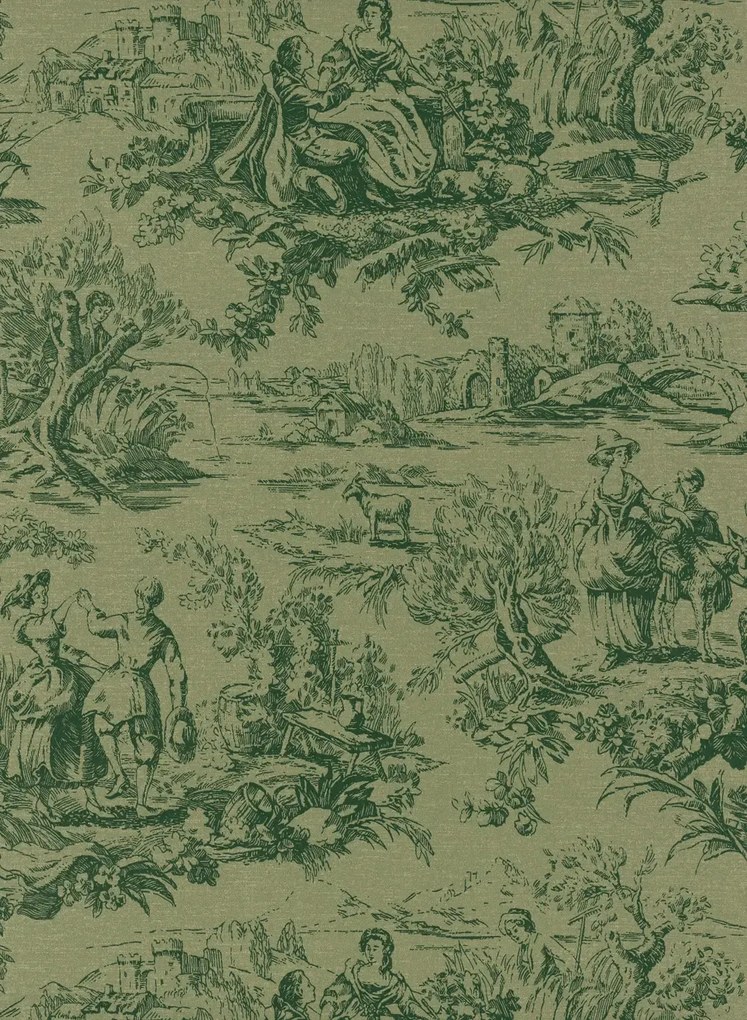 Little Greene Carta da parati Lovers Toile - Dark Brunswick Green