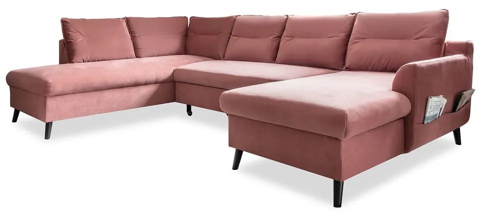 Divano letto a U in velluto rosa, angolo sinistro Stylish Stan - Miuform