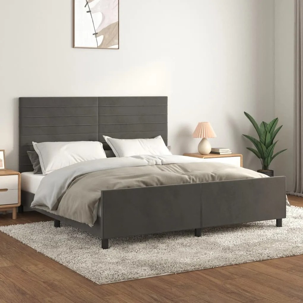 Giroletto Senza Materasso Grigio Scuro 160x200 Cm Velluto /