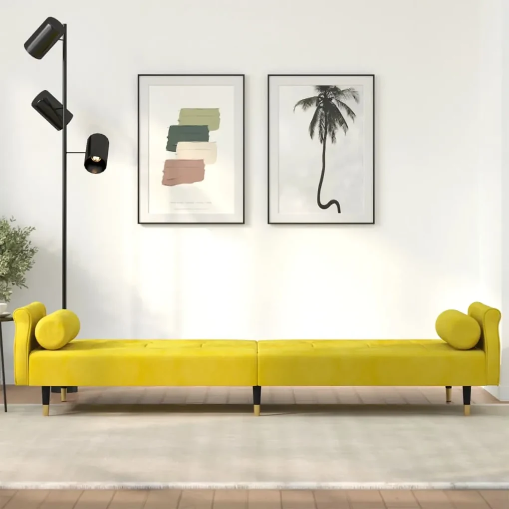 Divano letto con cuscini giallo in velluto