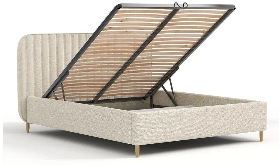 Letto matrimoniale imbottito beige con spazio contenitivo e rete 160x200 cm Noto - Maison de Rêve