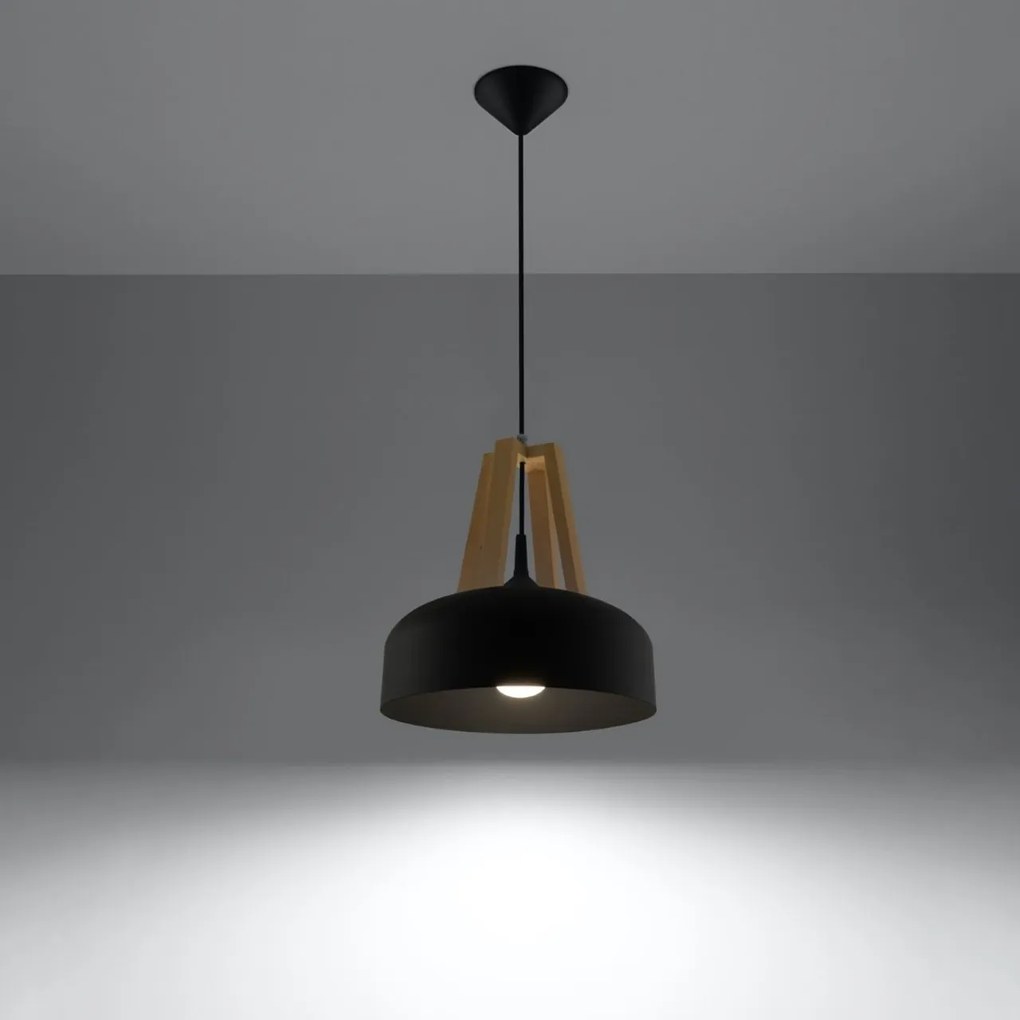 Lampadario a Sospensione E27 in Legno e Acciaio CASCO