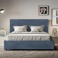 Letto imbottito Matrimoniale francese 140x210 cm Mika - Con rete,Microfibra,Blu