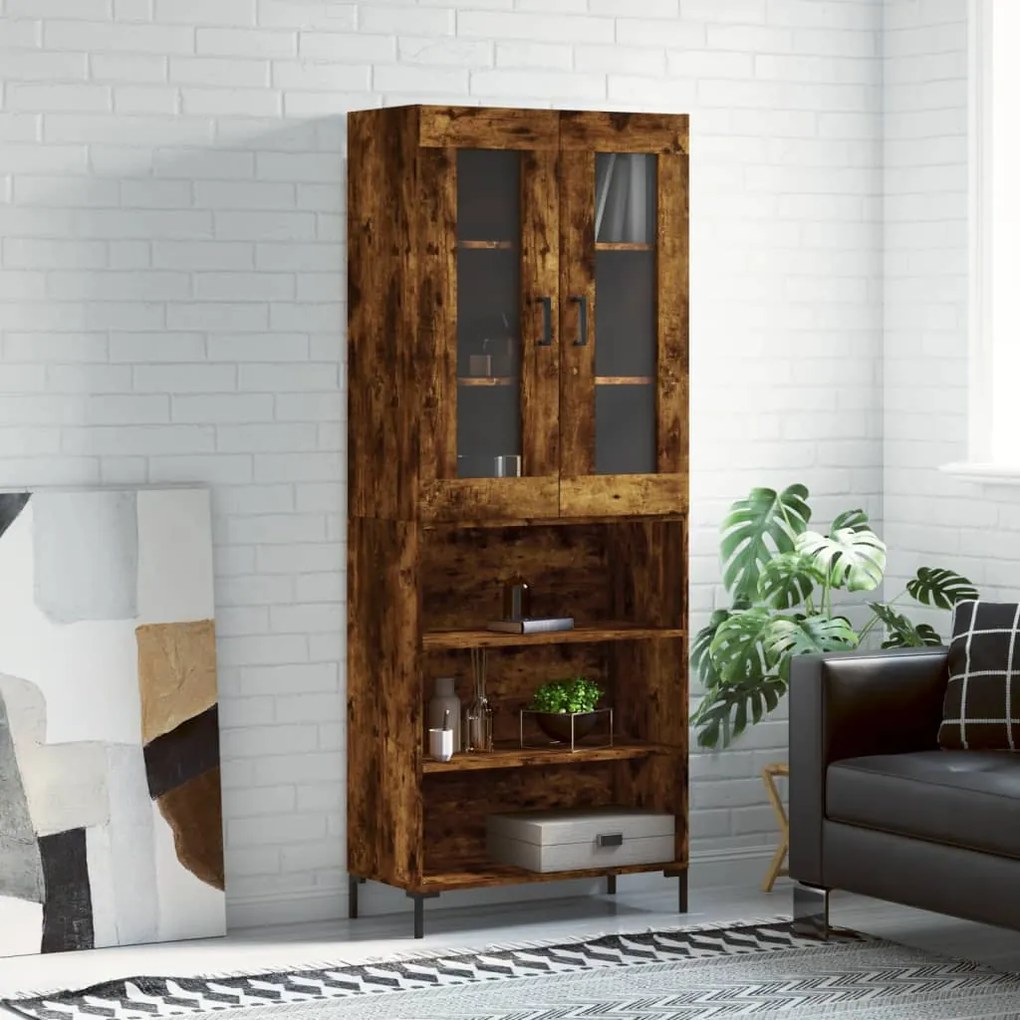 Credenza Rovere Fumo  69,5x34x180 Cm İn Legno Multistrato /