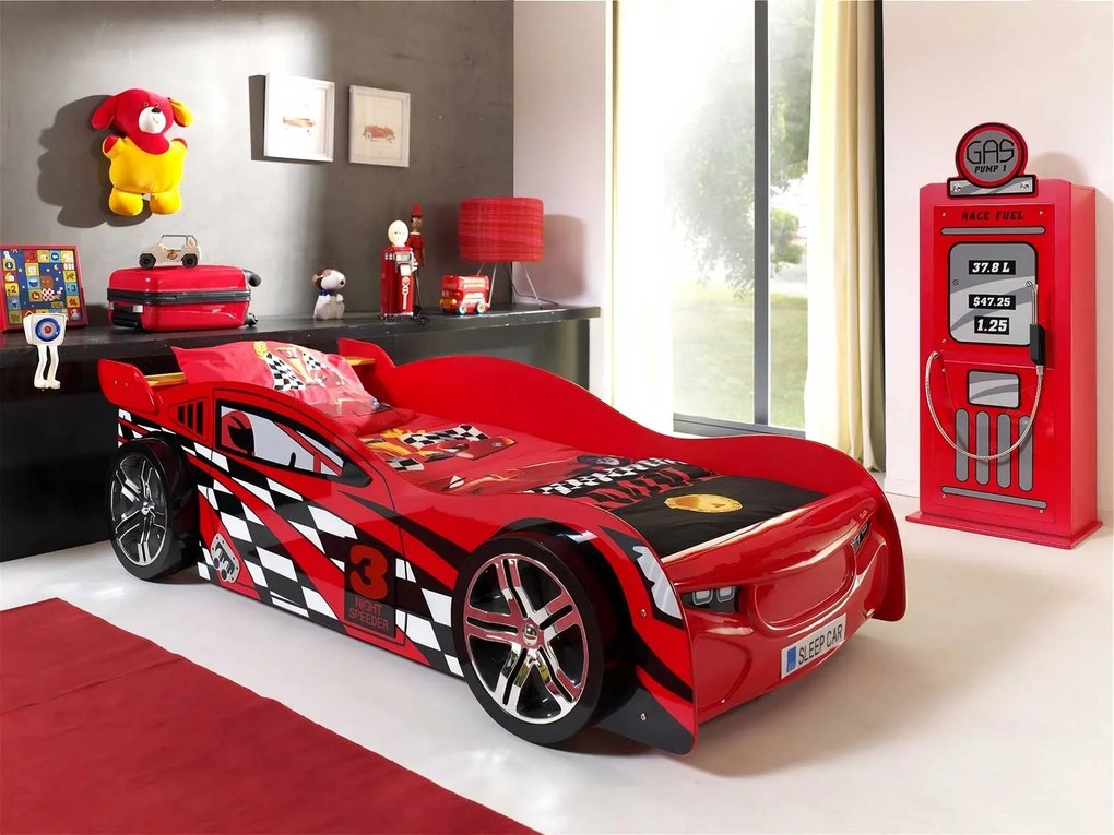 Letto auto bambino, finitura laccato rosso