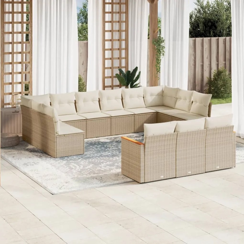 Set divano da giardino 13 pz con cuscini beige in polyrattan