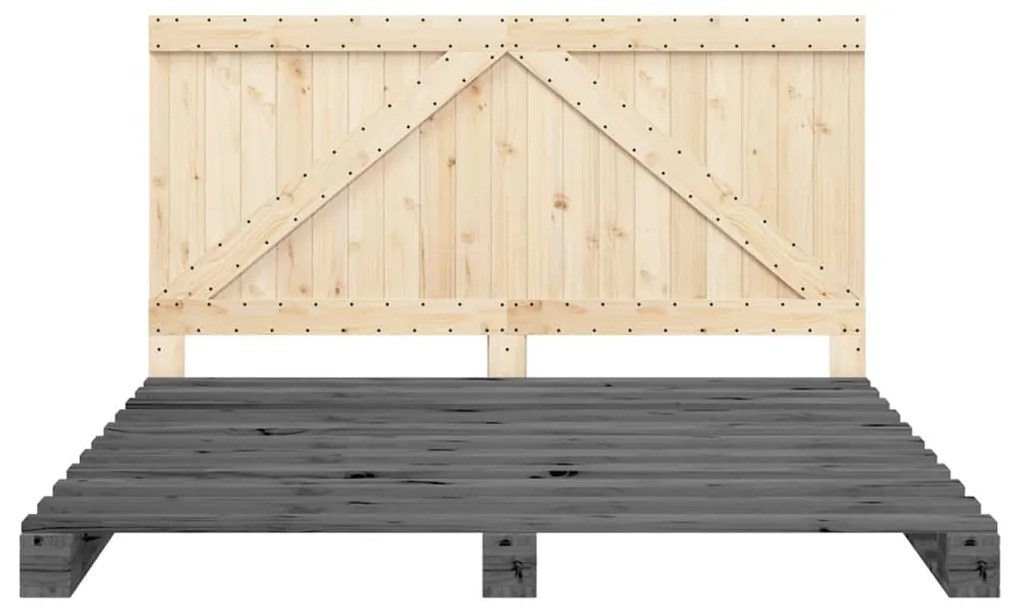 Giroletto con testiera grigio 180x200 cm legno massello di pino