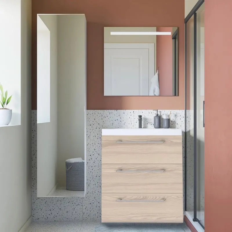 Mobile da bagno sospeso sotto lavabo L 60 x H 58 x P 46 cm marrone opaco, 3 cassetti SENSEA Remix