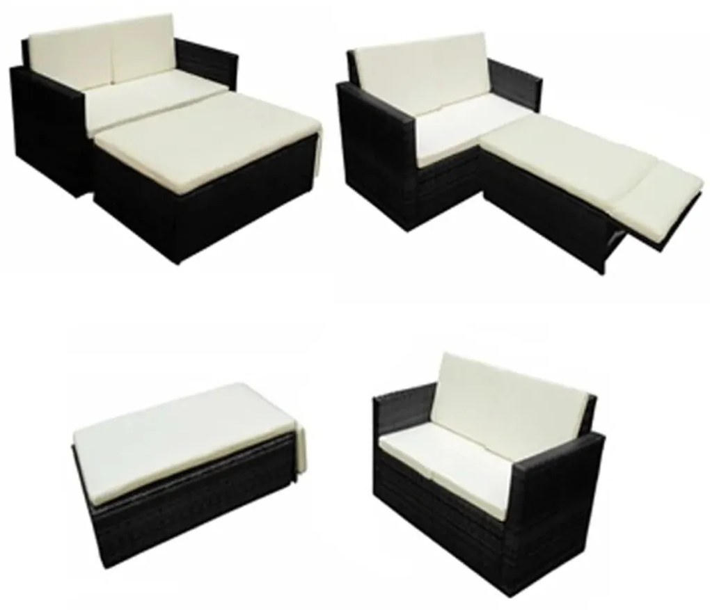 Set Divani da Giardino 2 pz con Cuscini in Polyrattan Nero