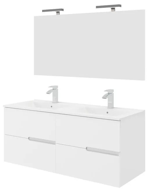 Mobile sottolavabo, lavabo e specchio EVA bianco in mdf L 121 x H 51 x P 46 cm 2 vasche 4 cassetti, top incluso