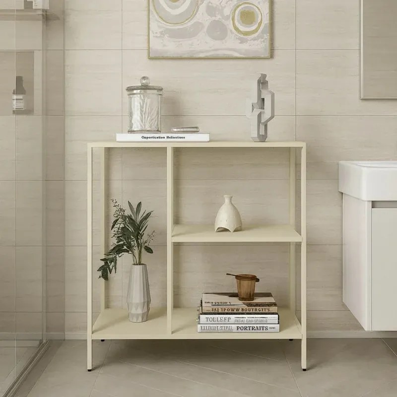 Mobile multiuso 80x80h cm in metallo beige con vano e ripiani a giorno Jungle