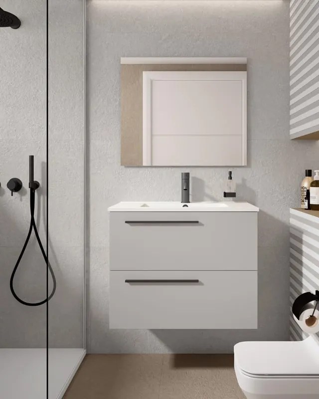 Mobile da bagno sotto lavabo VISOBATH Mia grigio laccato opaco L 70 x H 55 x P 45 cm 2 cassetti, lavabo posizionabile centralmente non incluso