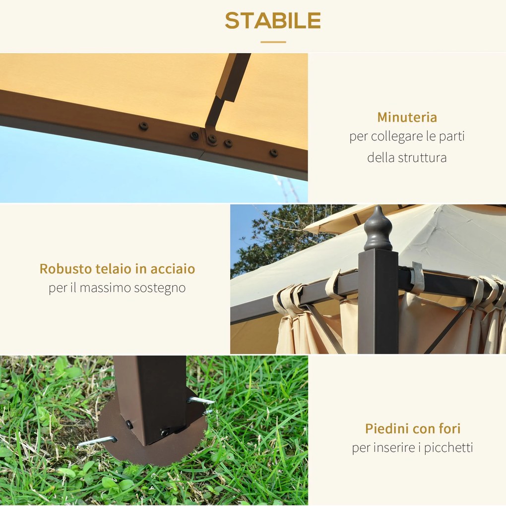 Gazebo da Giardino Impermeabile con Pannelli Laterali Beige 3x3m...
