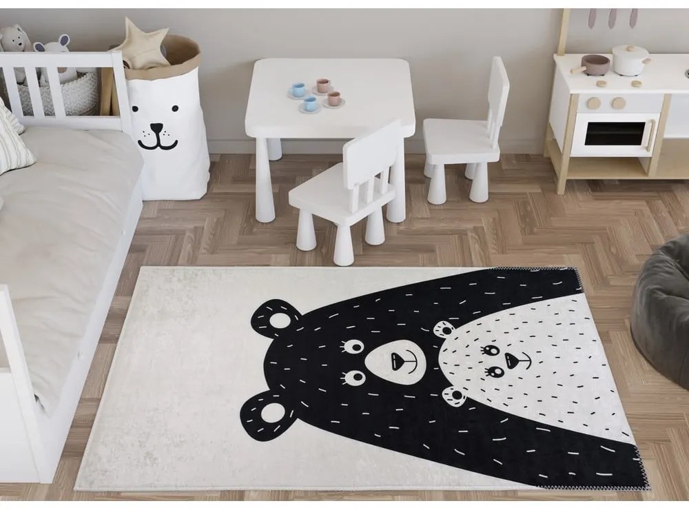 Tappeto per bambini bianco e nero lavabile 100x160 cm Bear Family – Vitaus