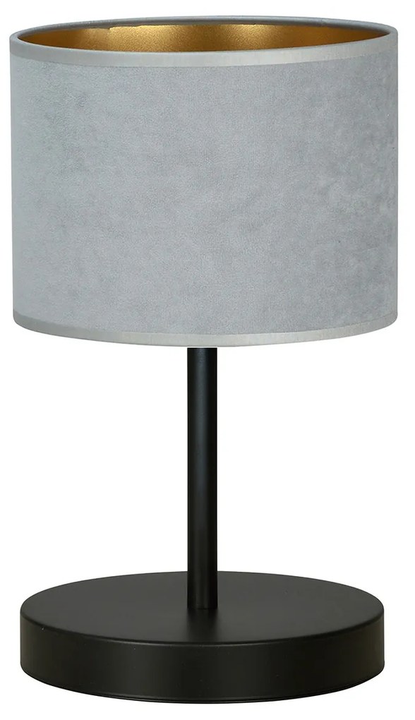 Lampada Da Tavolo 1 Luce Ganesha In Acciaio Nero E Paralume In Tessuto Grigio