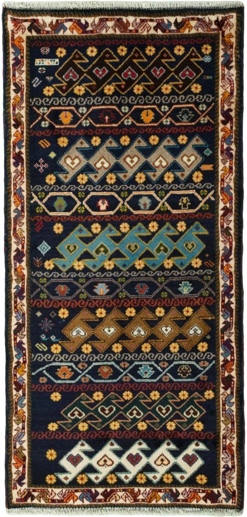Gabbeh Tappeto 140 x 70 Blu (Iran) Annodato A Mano