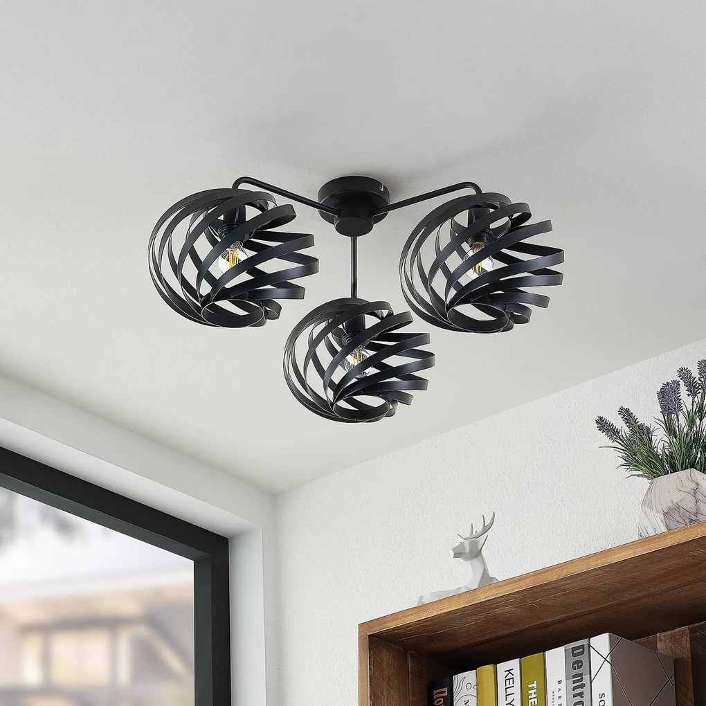 Plafoniera soffitto Niobano Lindby, dimmerabile, Nero, Soggiorno / Sala da pranzo, Metallo, Moderno, Plafoniera