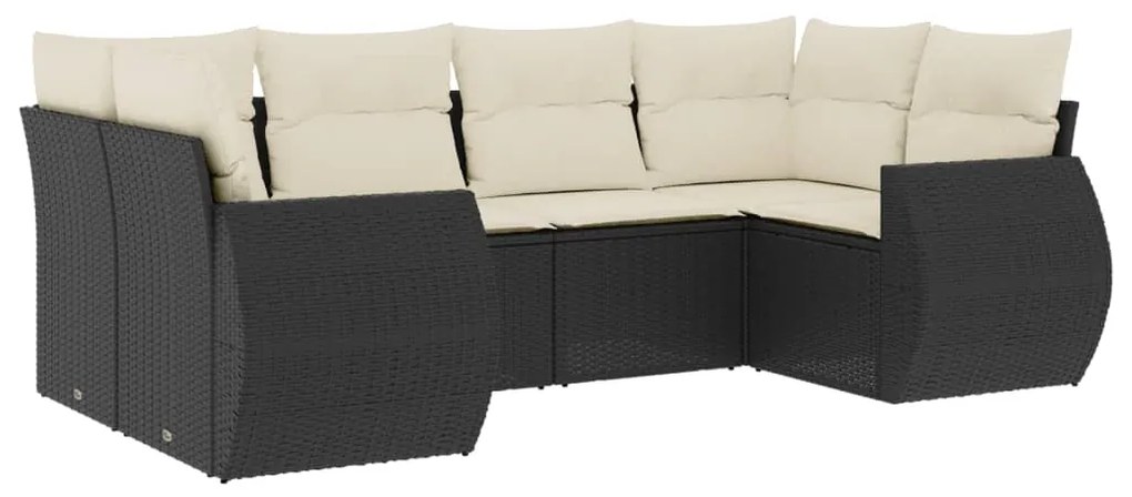 Set Divano da Giardino 6 pz con Cuscini Nero in Polyrattan