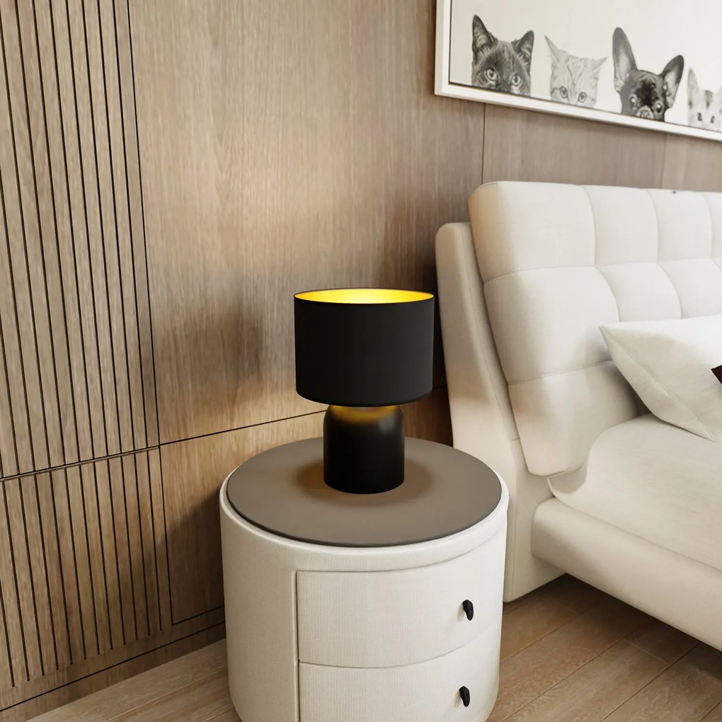 Lampada Da Tavolo Nordica Enlil 1 Luce In Acciaio Nero E Oro