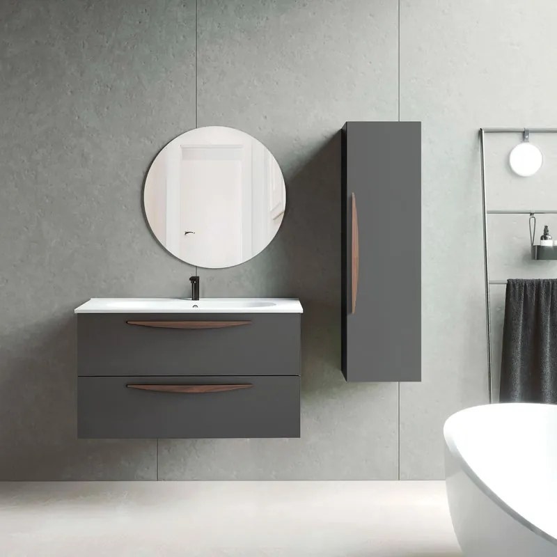 Mobile da bagno sospeso sotto lavabo L 99.5 x H 55 x P 45 cm grigio laccato opaco, 2 cassetti VISOBATH Arco