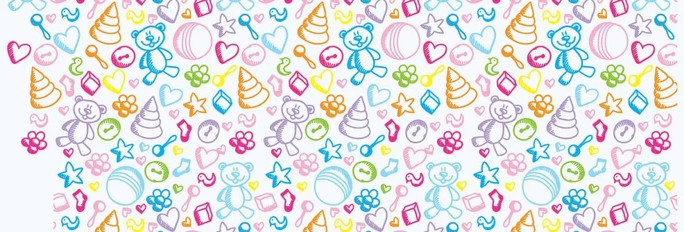 Stampa su tela – Giocattoli per bambini in colori pastello