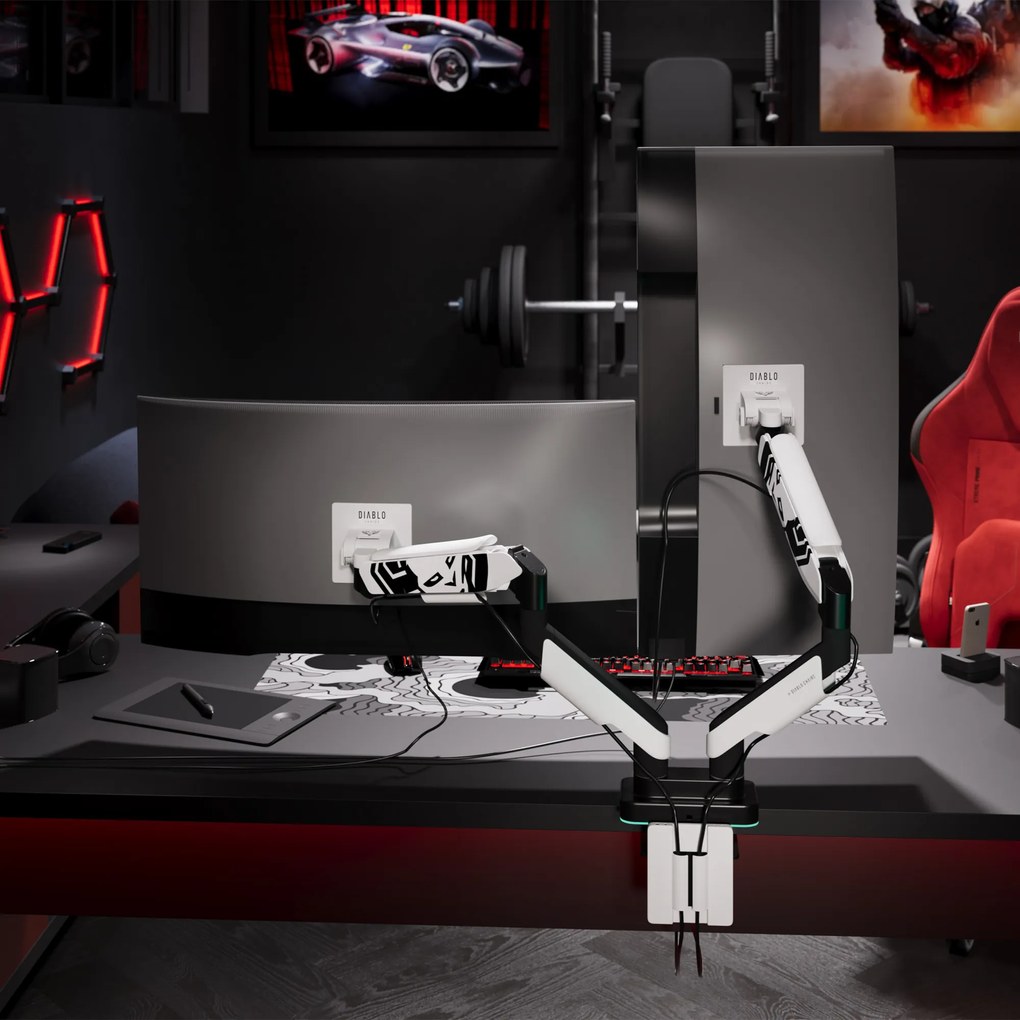 Supporto Doppio per Monitor da 49 Pollici Bianco e Nero X-Arm Dual RGB