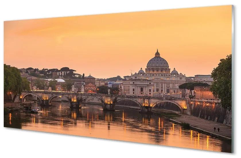 Quadro in vetro Roma tramonto ponti fiume edifici 100x50 cm