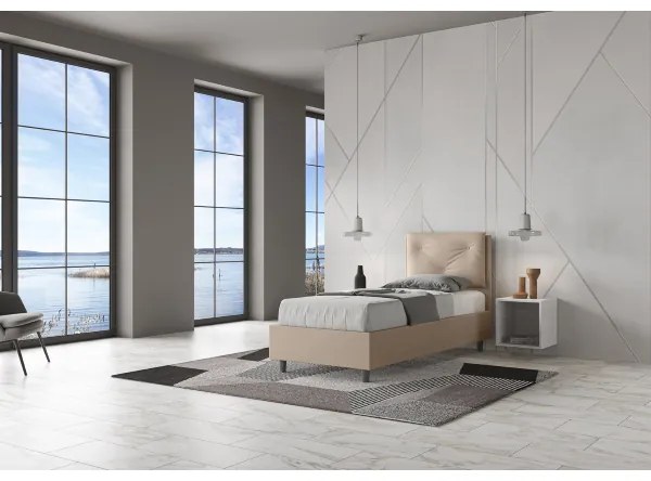 Letto singolo senza rete imbottito 80x200 similpelle tortora Appia