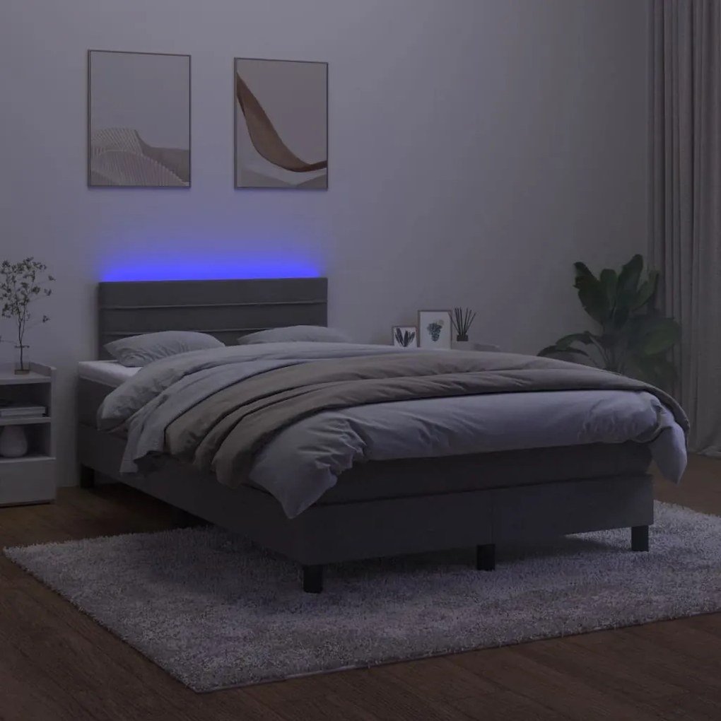 Letto a molle con materasso e led grigio scuro 120x200 cm