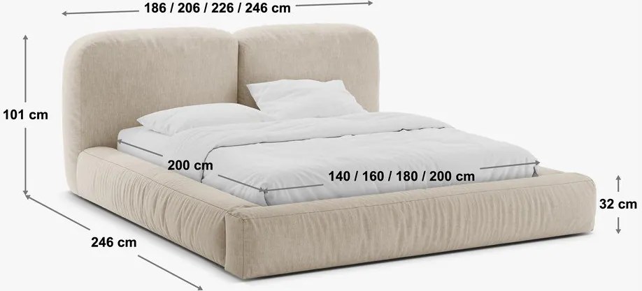 Letto matrimoniale imbottito grigio chiaro con contenitore con rete inclusa 160x200 cm Martina – Micadoni