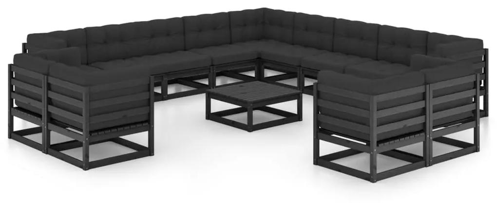 Set divani da giardino 14 pz con cuscini massello di pino nero