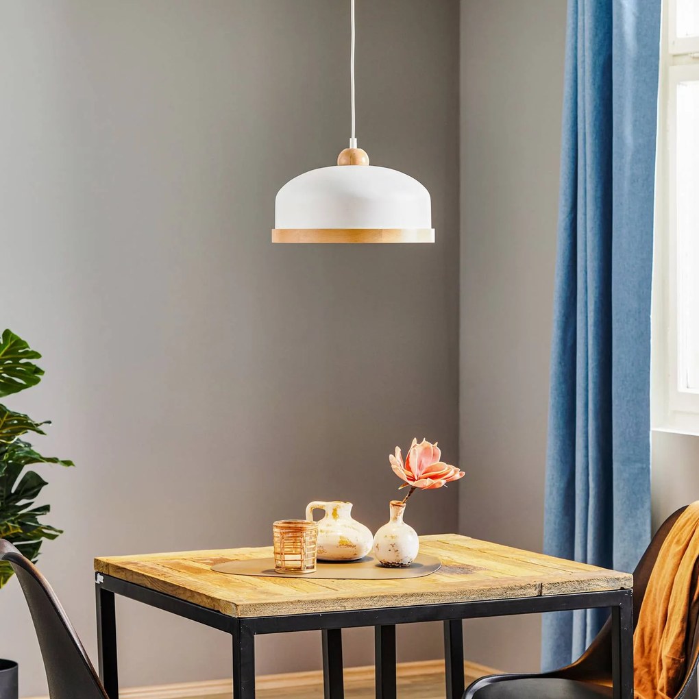 Eko-Light Lampada a sospensione Studio con decorazione in legno a 1 luce bianca