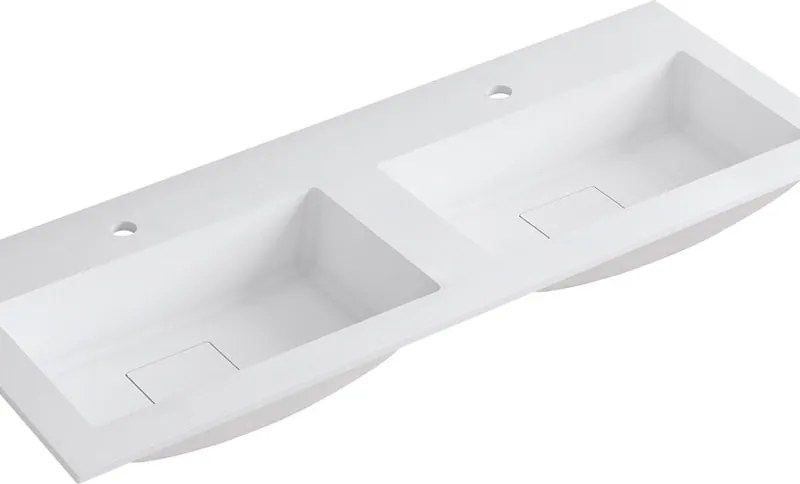 Lavabo a incasso rettangolare doppia vasca L 120.5 x H 15 x P 46 cm in resina bianco lucido